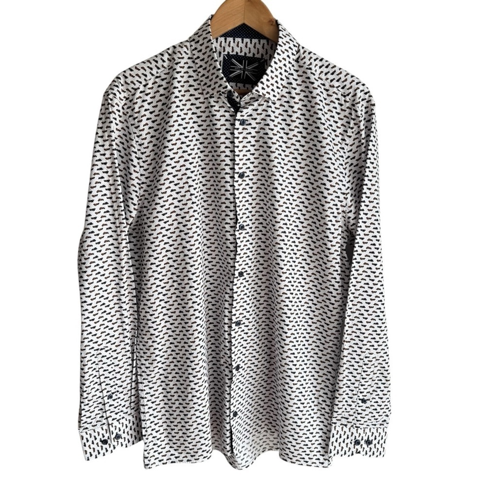 Soul of London Car Print Dress Shirt Mens Large 16.5 White Novelty Teacher Ford